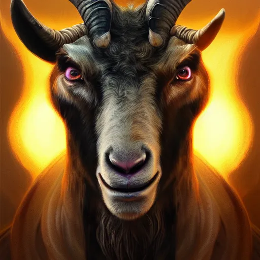 Image similar to the eternal goat, bringer of light. Highly detailed painting Greg rutkowski. Good clear quality, high detail, octagon render 8k