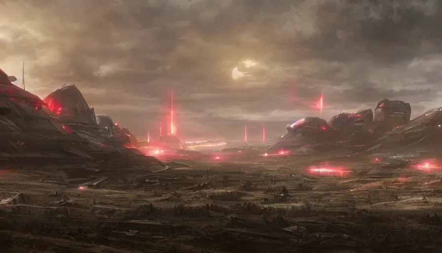 Image similar to matte painting of a huge sci - fi battlefield