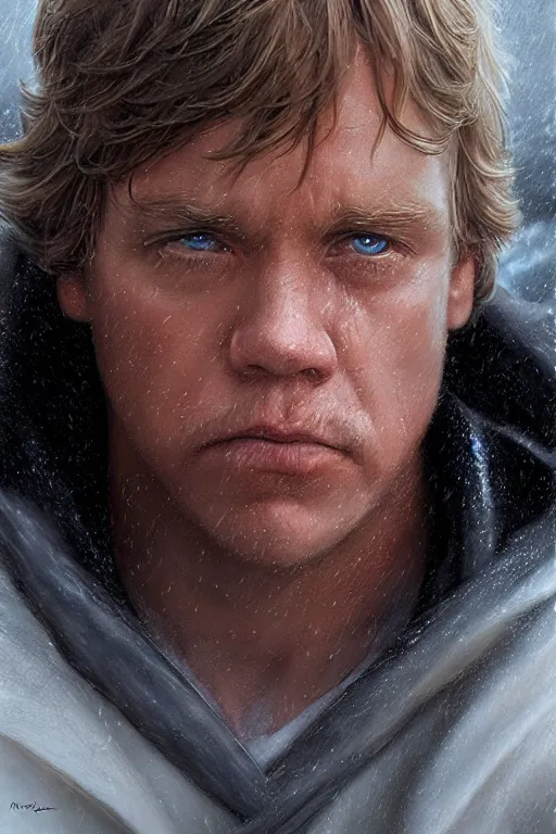 Prompt: luke skywalker crying in the rain, detailed, 8 k, trending on artstation, smooth, sharp focus artwork by mark arian, artgerm, mark keathley, greg rutkowski