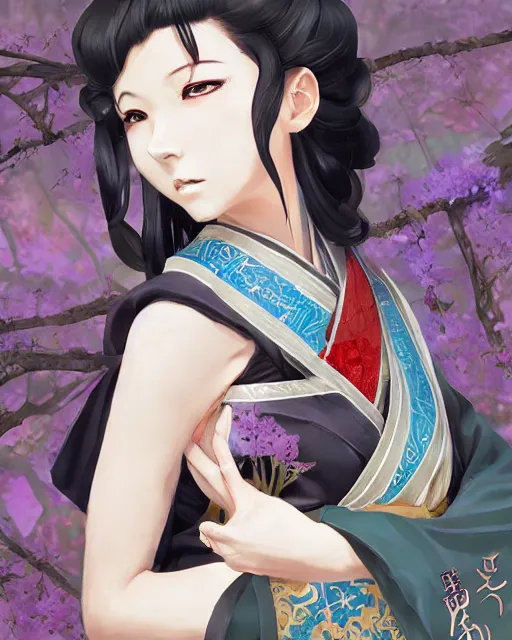 Image similar to A full-body anime portrait of Ssunbiki as a beautiful woman wearing a kimono from Skyrim, by Stanley Artgerm Lau, WLOP, Rossdraws, James Jean, Andrei Riabovitchevy, Marc Simonetti, and Sakimichan, trending on artstation