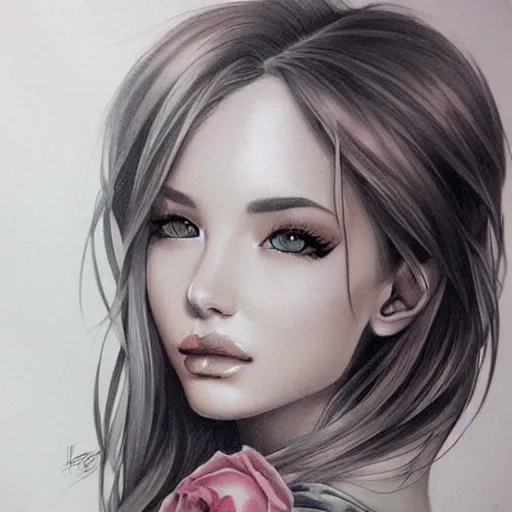 Image similar to tattoo design, beautiful portrait of a girl by artgerm, artgerm