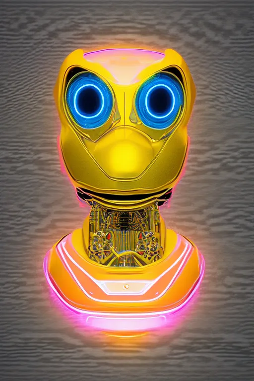 Image similar to robot duck concept portrait, 3 d fractal metallic ceramic neon lcd, detailed, sharp focus, pastel, intricate, realistic, smooth, volumetric lighting, digital painting, by miyazaki