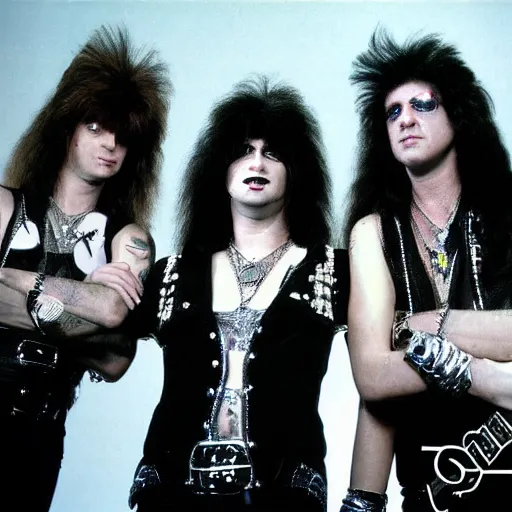 Image similar to 1 9 8 0 s hair metal band promo photo, fine detailed, photorealistic, portrait