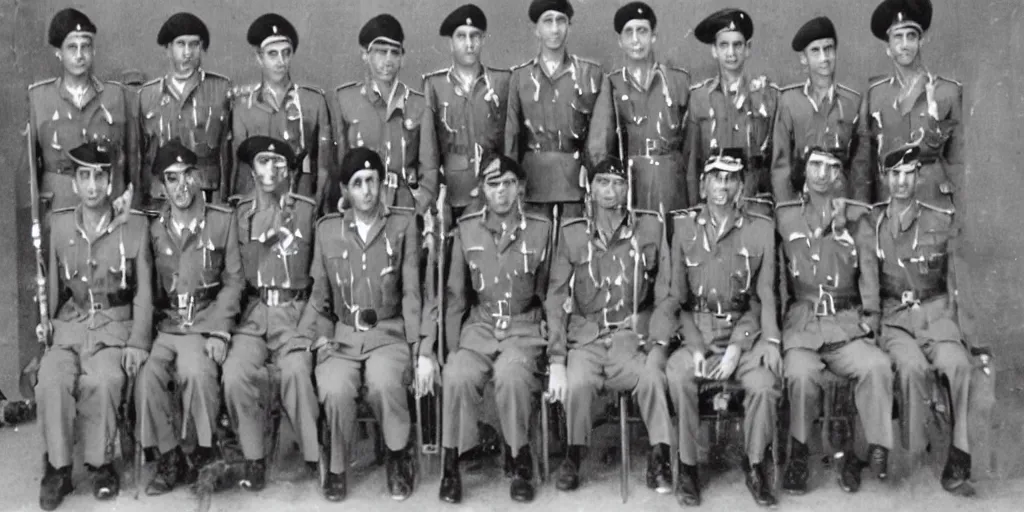 Prompt: saudi arabia military band in 1950s, old photograph