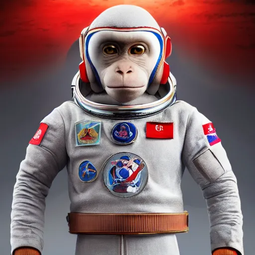 Prompt: monkey with russian astronaut suit style of the television series shin complete thunderbirds, greeting, realistic, many details, ultra detailed, octane render, hdr, 1 2 3 4