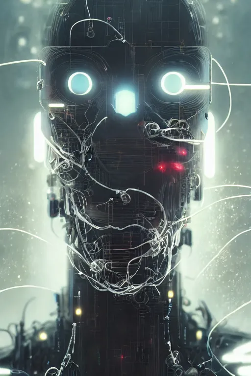 Image similar to cyborg removing its human mask revealing wires and gears behind its fragile looking face, white mask, futuristic, y2k aesthetic, dramatic lighting, illustration by Greg rutkowski, yoji shinkawa, 4k, digital art, concept art, trending on artstation