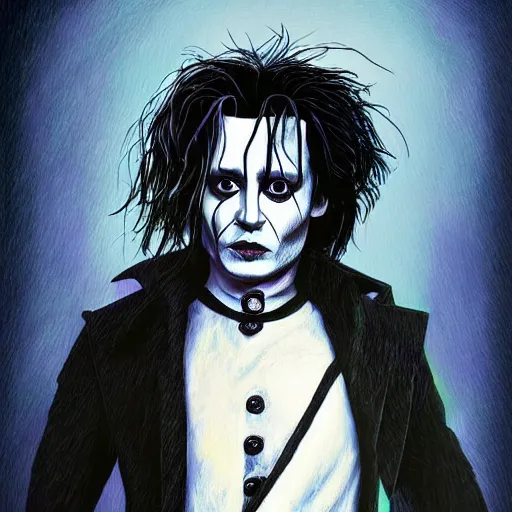 Image similar to portrait of johnny depp as edward scissorhands, highly detailed, centered, solid color background, digital painting