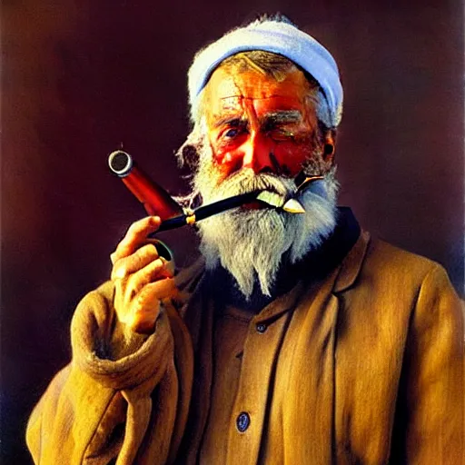 Image similar to painting of sailor hobo hyperrealism vasily vereshchagin with pipe