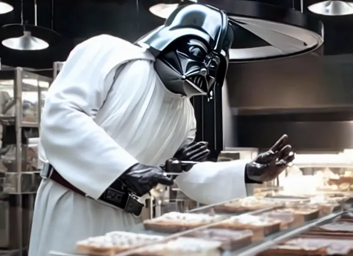 Image similar to film still of Darth Vader working as a chocolatier in the new Star Wars movie, 4k