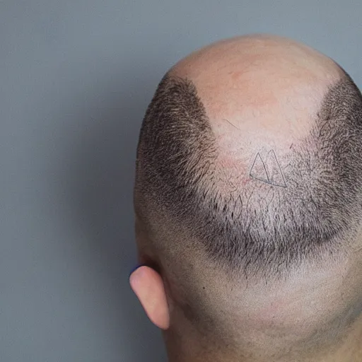 Prompt: top down view of a bald man ’ s remaining hair in a triangle shape