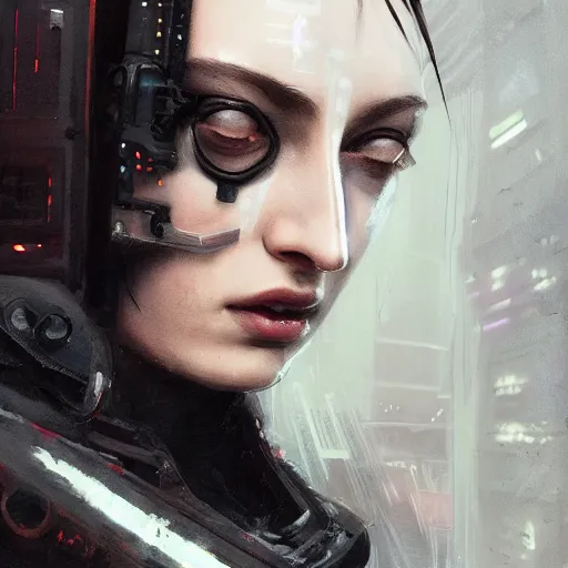 Image similar to sophie turner, streetwear techwear cyberpunk style outfit, partial mask, detailed portrait, intricate complexity, by greg rutkowski, cushart krentz, artgerm, ross tran, conrad roset, takato yomamoto, ilya kuvshinov. 4 k, beautiful, cinematic dramatic atmosphere, portrait lighting