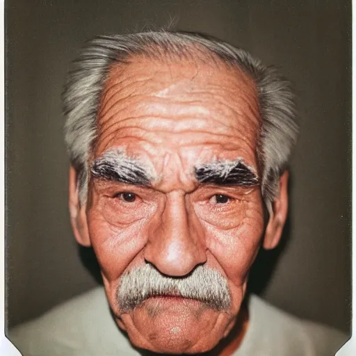 Prompt: A old man with a giant ONE-Brow looking scared to the camera, polaroid photo, colored, award winning