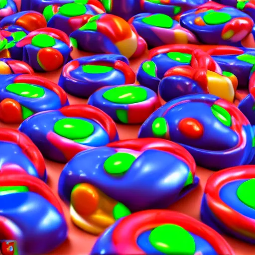 Prompt: The most delicious looking candy inside Willy Wonka's factory, photorealism, 3D render, 8k