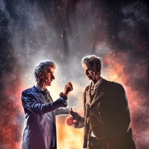 Image similar to doctor who fighting with godfather, highly detailed, digital art, cinematic lighting, illustration, 4 k