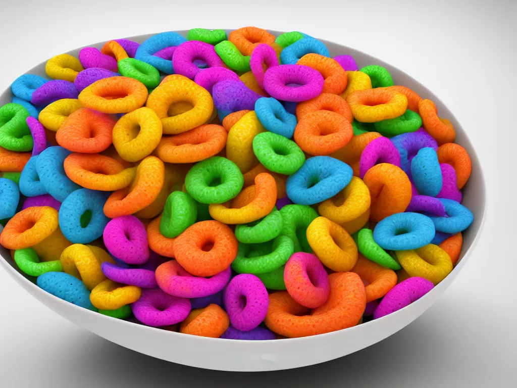 Prompt: bowl of fruit loops in milk, high realism, high detail, stylized, pixar, octane render