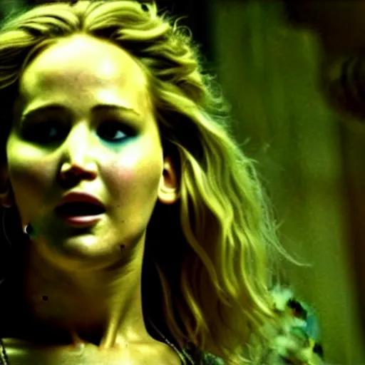 Image similar to jennifer lawrence as frankenstein's monster, color photography, sharp detail, still from the movie