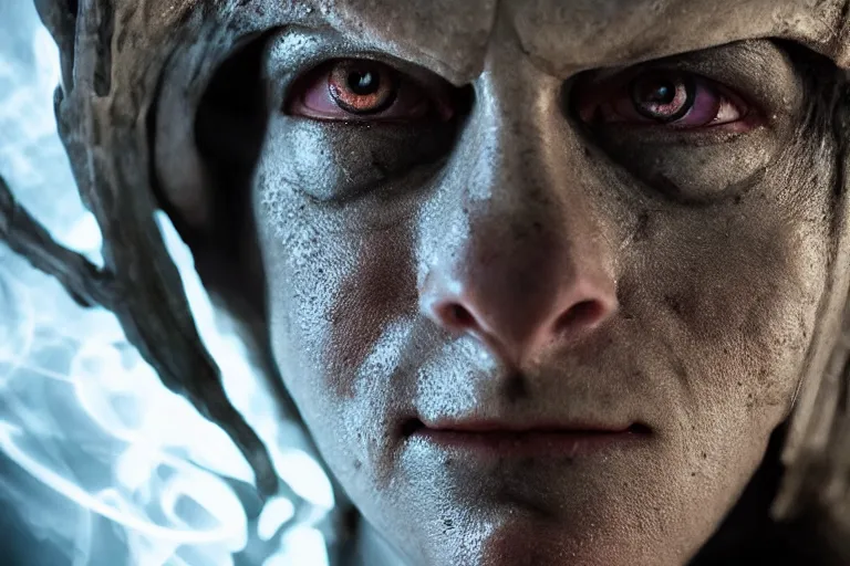 Prompt: VFX movie closeup portrait of a futuristic inhuman monster in underground cave by Emmanuel Lubezki