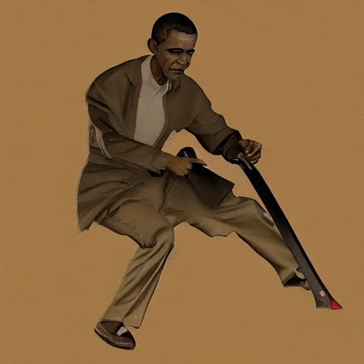 Image similar to barack obama katana, high - quality, extremely detailed, photorealistic