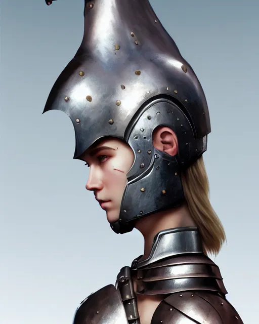 Image similar to side view of torso of pale skin beauty, scandinavian, finnish, caucasian, caucasoid, viking armor, paint by ilya kuvshinov and ross tran and karol bak and stanley lau and anna dittmann and artgerm and xiaoguang sun and tian zi