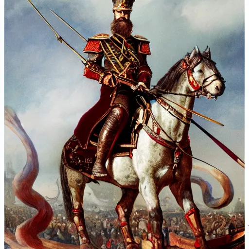 Image similar to Photo of Russian Tsar Nicholas 2 riding a dragon from game of thrones, photorealism,