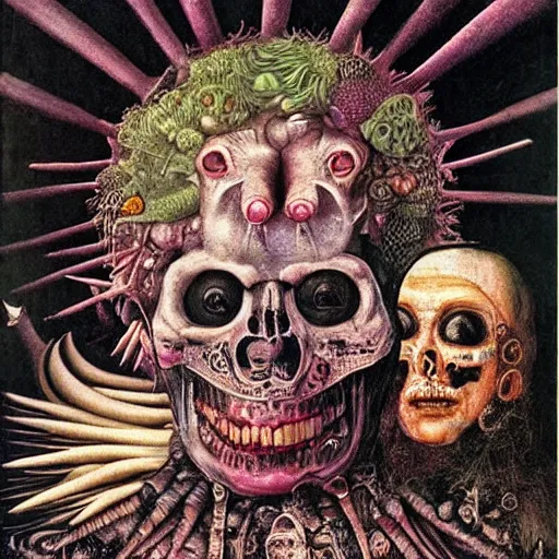 Image similar to post - punk new age album cover, magic, apocalypse, psychedelic, black white pink, magic, giger h. r., giuseppe arcimboldo