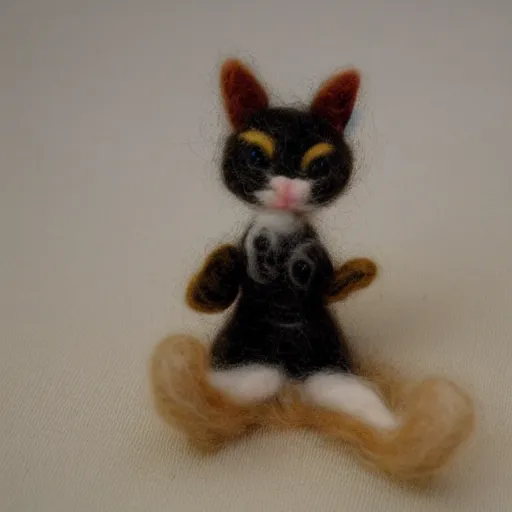 Image similar to photo of an intricately detailed representation of a accurate kitten made out of needle felt.