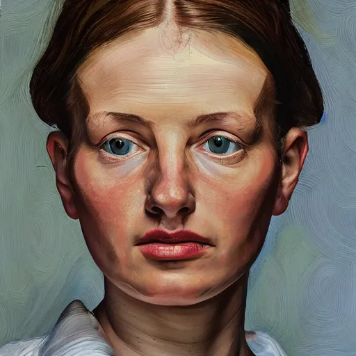 Image similar to high quality high detail painting by lucian freud, hd, 2 5 year old woman portrait, photorealistic lighting