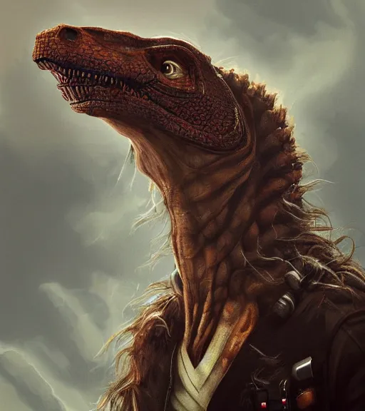 Image similar to han solo exposed to radiation and became dinosaur. realism art, high detailed, fine art, trending on artstation, smooth draw, sharp focus.