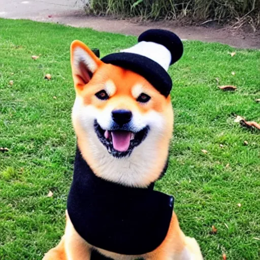 Prompt: A Shiba Inu dog wearing a beret and black turtleneck