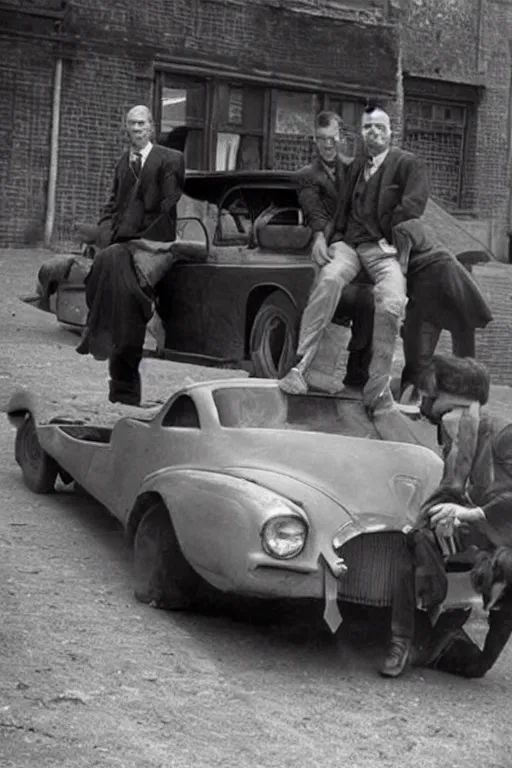 Prompt: car made of men
