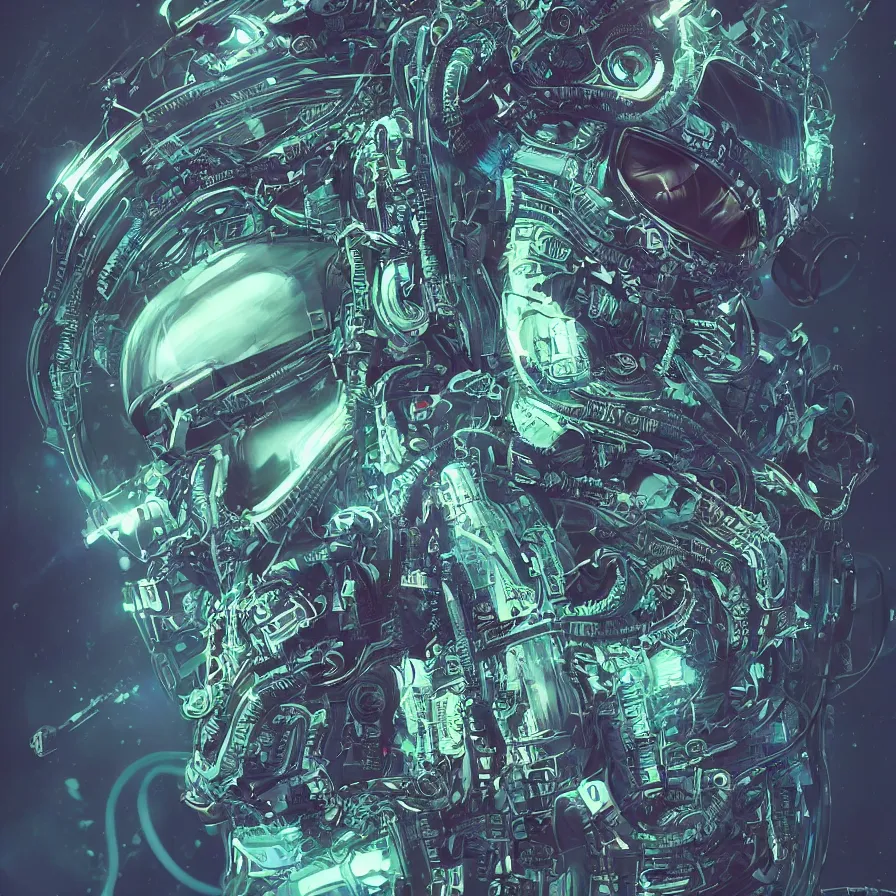 Image similar to portrait of a squid monster astronaut. full body portrait, intricate abstract. cyberpunk, intricate artwork. neon eyes, by Tooth Wu, wlop, beeple. octane render, trending on artstation, greg rutkowski very coherent symmetrical artwork. cinematic, hyper realism, high detail, octane render, 8k, minimalistic, hyperrealistic surrealism, award winning masterpiece with incredible details, a surreal vaporwave liminal space, highly detailed, trending on ArtStation