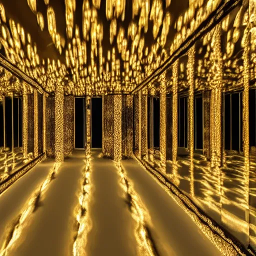 Prompt: infinity room with mirrors, sand, lightbulb, monster, scary, 4 k