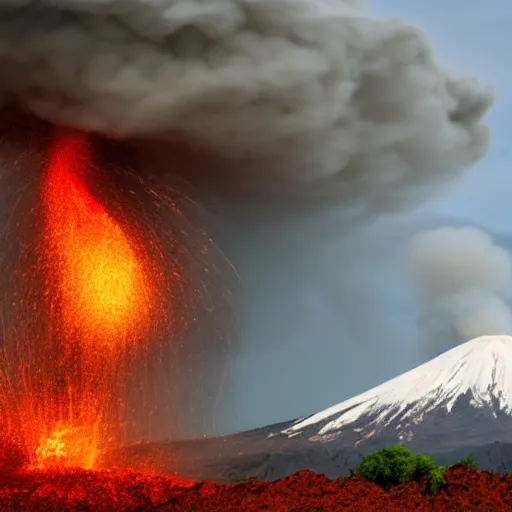 Prompt: A volcano erupting flowers