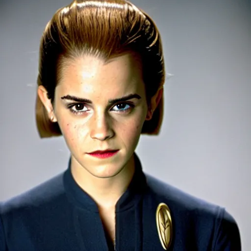 Prompt: Emma Watson starring as Seven of nine, in the tv series startrek voyager