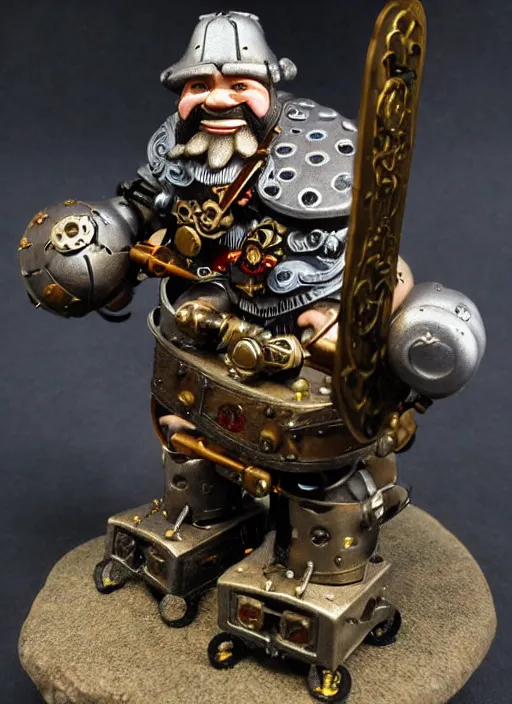 Prompt: an old dwarf musketeer and his large clockwork robot companion, golem, steampunk, ming dynasty, chinese fantasy, reasonable fantasy, realistic, detailed, tabletop rpg, ghostblade, wlop.