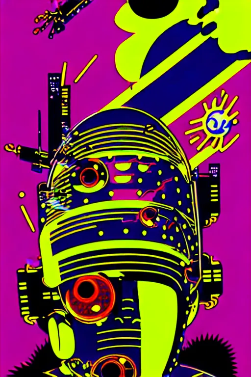Prompt: 🐊 ❤🔥 🌞 👽 futuristic japanese cyberpunk by roy lichtenstein, by andy warhol, ben - day dots, pop art, bladerunner, pixiv contest winner, cyberpunk style, cyberpunk color scheme, mechanical, high resolution, hd, intricate detail, fine detail, 8 k