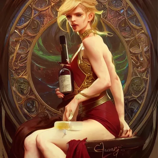 Prompt: elf drinking wine d & d fantasy intricate elegant highly detailed digital painting artstation concept art matte sharp focus illustration hearthstone art by artgerm art by greg rutkowski art by alphonse mucha