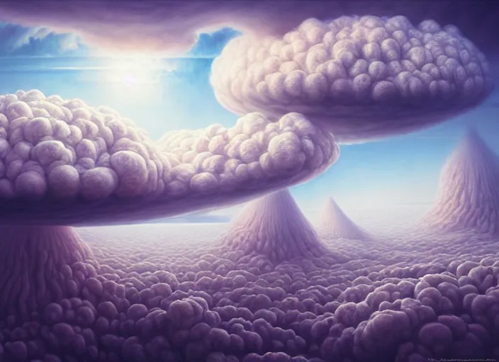 Image similar to a hyper - detailed 3 d render of venusian cloud farming, surrealism!!!!! surreal concept art, lifelike, photorealistic, digital painting, aesthetic, smooth, sharp focus, artstation hd, by valentina remenar, maximalism, art germ,