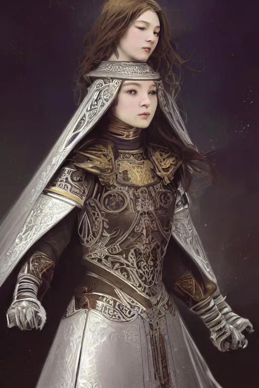 Image similar to beautiful and victorian and holy and divine and elite young medieval female like twice tzuyu white armor knight portrait +shinny eyes+front face with light flowing hair, ultradetail face, art and illustration by tian zi and craig mullins and WLOP and alphonse mucha, fantasy, intricate complexity, human structure, human anatomy, fantasy character concept, watermark, blurry, hyperrealism 8k