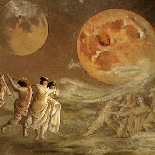 Image similar to the full moon grieving the earth, roman fresco