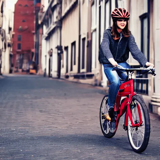 Prompt: An attractive woman riding a bicycle without a seat, high definition, high quality, award winning,