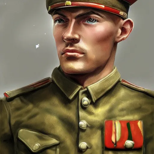 Image similar to Portrait of a soviet soldier during WW2, digital art, detailed, artstation, realistic
