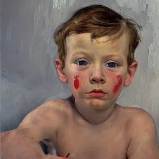 Image similar to high quality high detail painting by lucian freud, hd, little boy portrait, photorealistic lighting