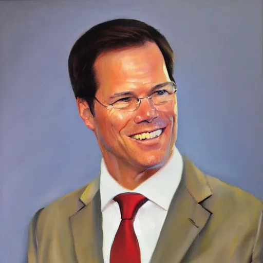 Prompt: Mark Rutte oil painting