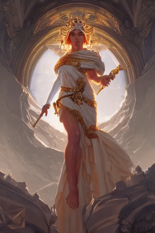 Image similar to goddess of the european union, highly detailed, digital painting, artstation, concept art, smooth, sharp focus, illustration, unreal engine 5, 8 k, art by artgerm and greg rutkowski and edgar maxence