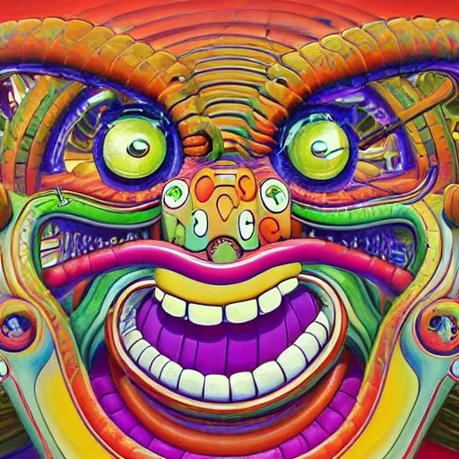 Image similar to beautiful painting of anthropomorphic steam railway engine monster truck snake oil salesman cowboy caveman hydra, neo - andean architecture art by takashi murakami, art by lisa frank, art by jacek yerka, art by victor moscoso. lifelike mechanical eyes. locomotive snake. trending on artstation, hyperrealism, 1 0 k