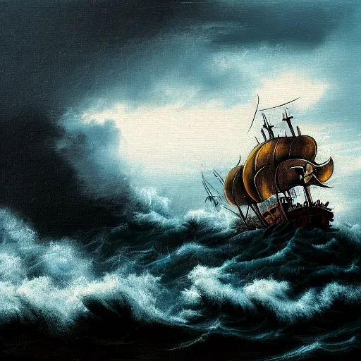 Image similar to pirate ship on a stormy sea