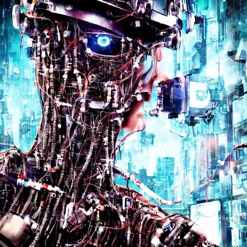 Image similar to Beautiful Photo of Arduino Uno in the man robot's head. Cyberpunk. splatterpunk. 4K