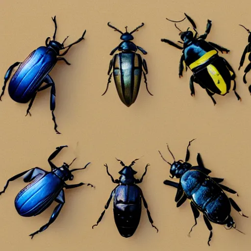 Image similar to a display of different kinds of beetles