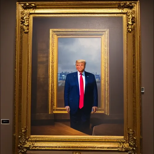 Image similar to trump watching a huge trump portrait in a museum, studio lighting, photography, highly detailed, 4 k